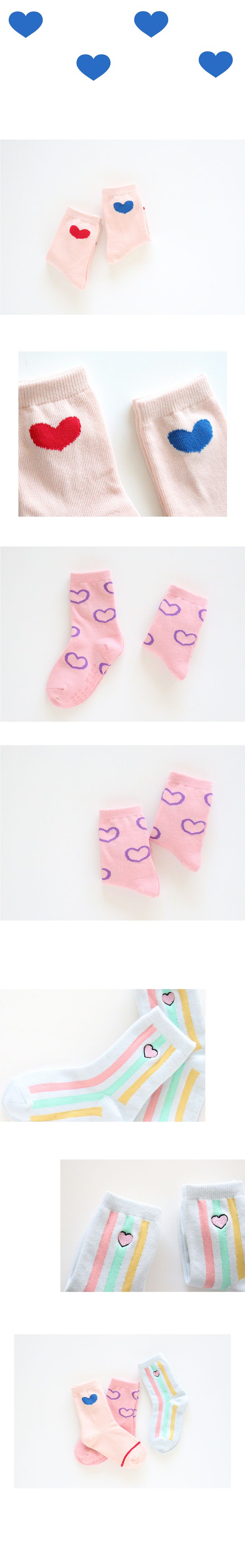 韓國 Kokacharm - 兒童中長襪/襪子三入組-愛心-粉X膚粉X白
