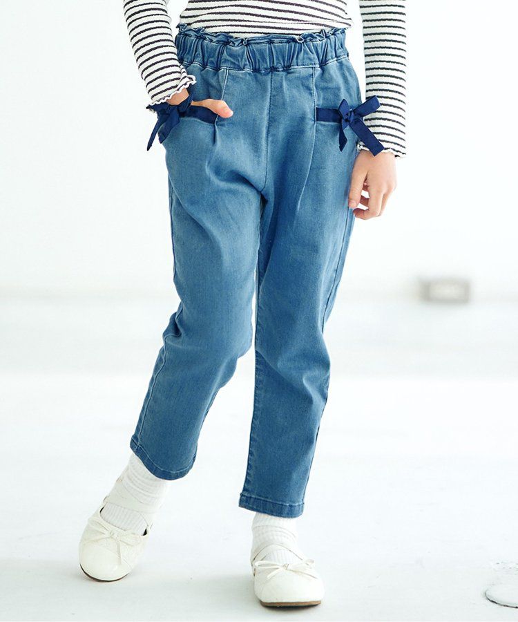 日本 apres les cours - 蝴蝶結口袋腰鬆緊長褲-黑白格