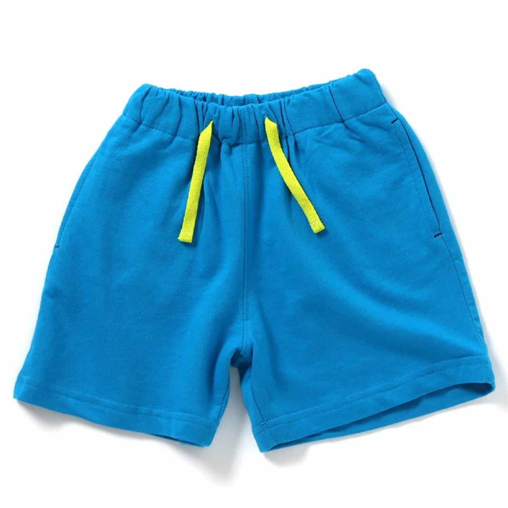 [必收]100%棉 舒適鬆緊印花短褲-素面-寶藍