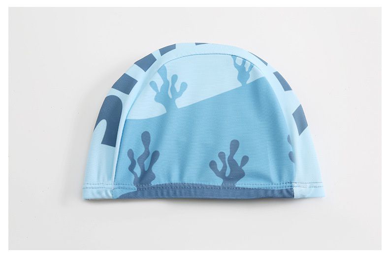 男寶童趣卡通圖長袖泳衣套裝(三件組)-墨鏡鯊魚-灰藍+橘-泳帽、泳衣、泳褲