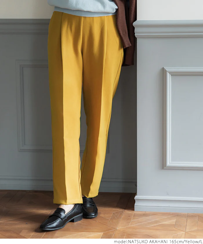 日本 COCA - 修身美型打褶西裝褲-芥黃