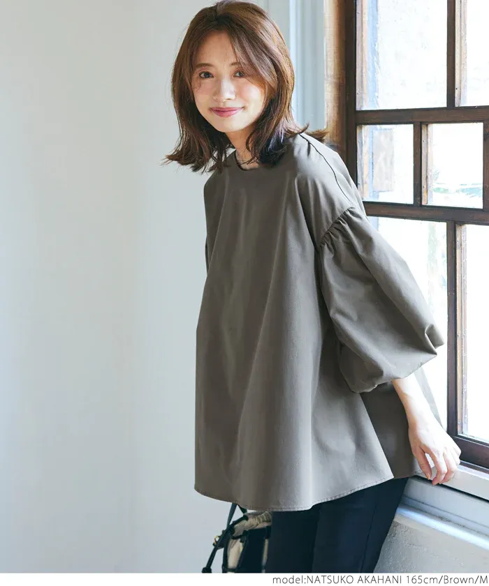 日本 COCA - 經典浪漫圓領澎澎袖上衣-深藍