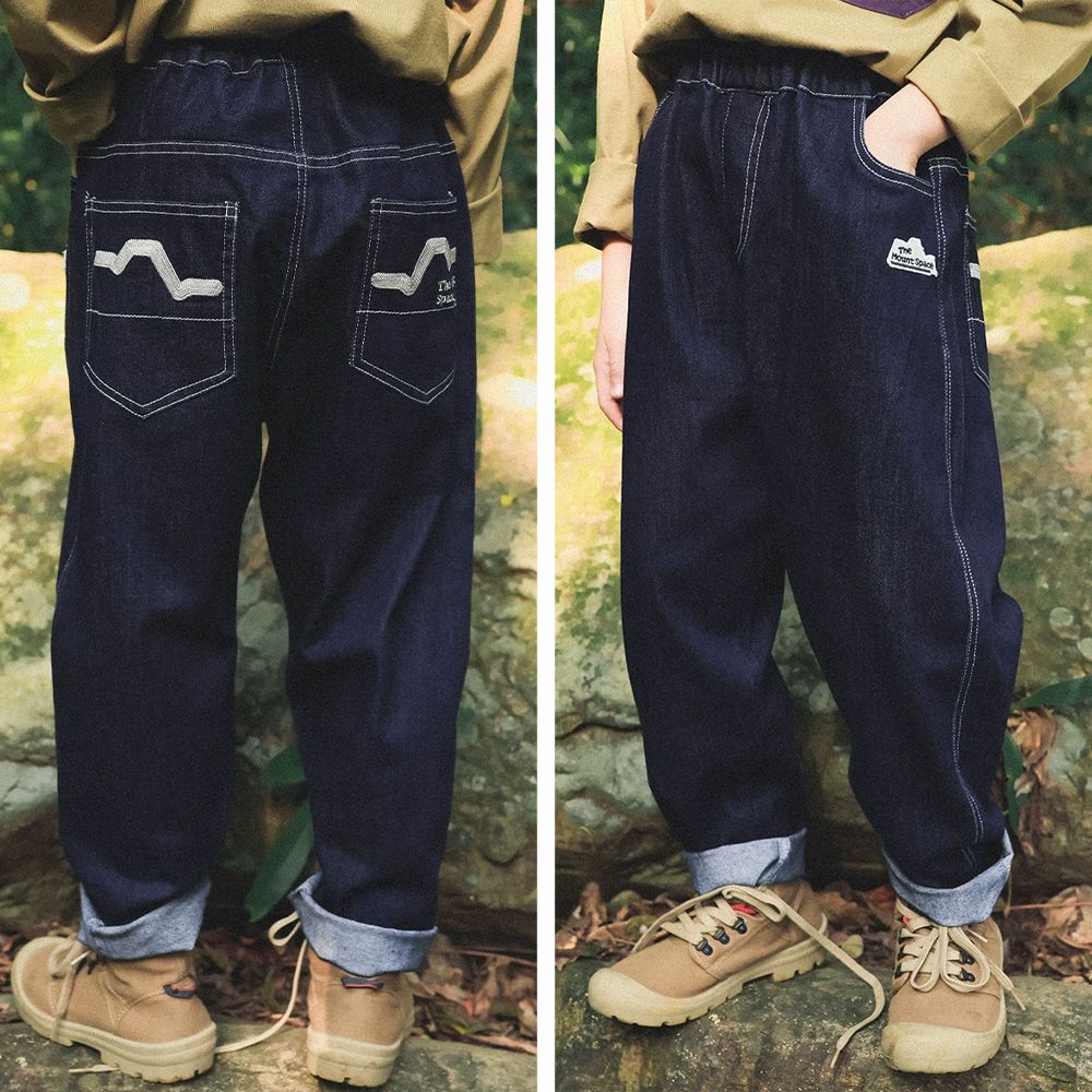 純棉水洗復古牛仔長褲-深藍