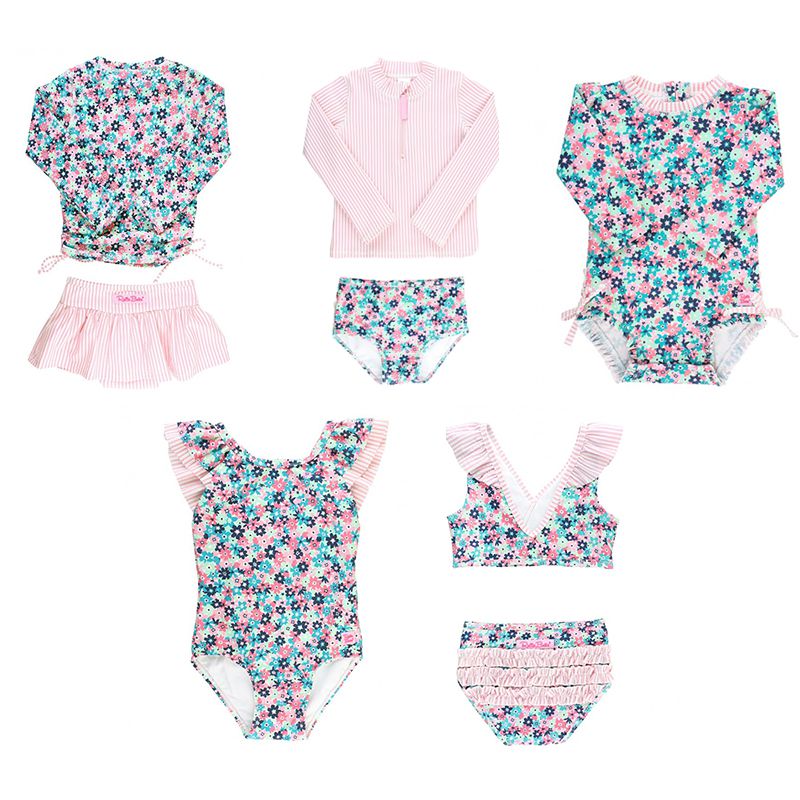 美國 RuffleButts - 小女童UPF 50+防曬長袖連身泳裝-熱帶萬花筒