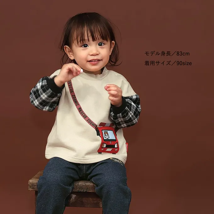 日本 ZOOLAND - 熊熊救援隊 車車口袋長袖上衣-消防車-米杏