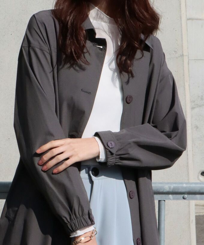 日本 BLUE EAST - 俐落簡約翻領長版風衣外套-灰