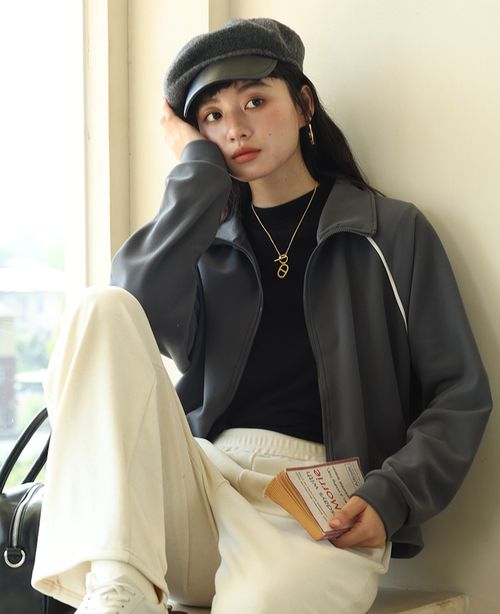 顯瘦落肩雙開拉鍊休閒外套-時尚灰