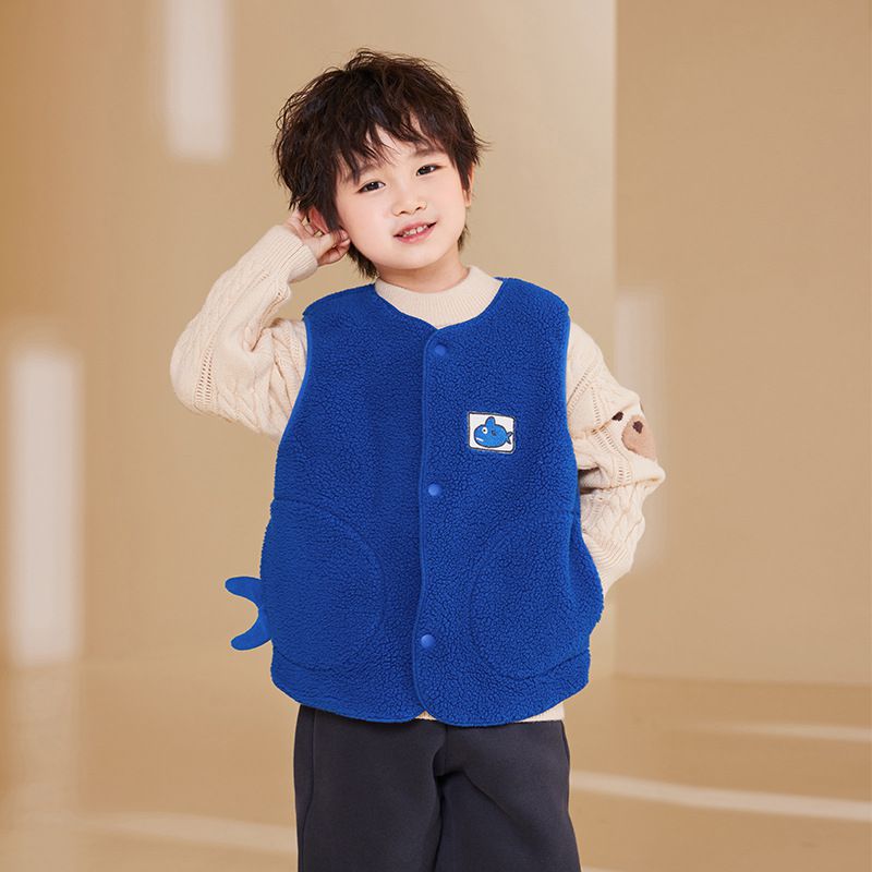 搖粒絨保暖兒童背心-恐龍-綠色