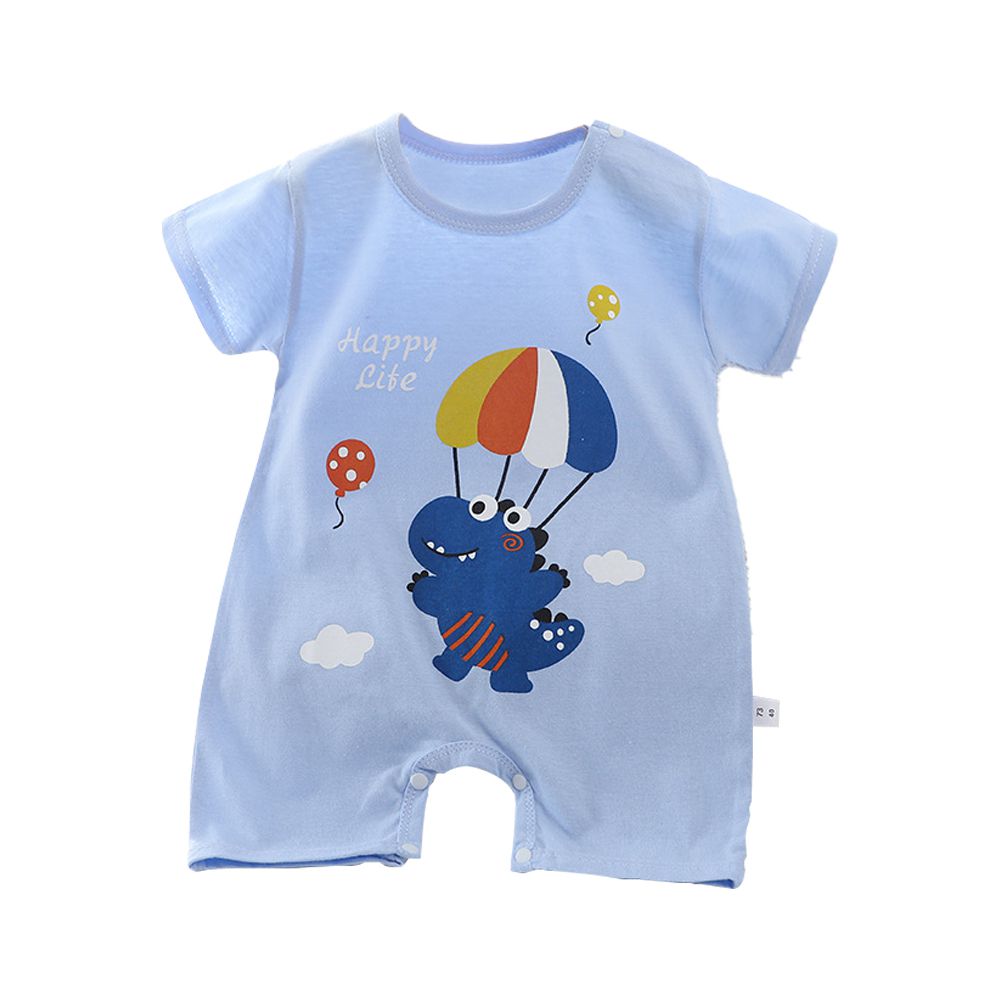 短袖包屁衣 薄款夏季連身衣 嬰兒服 短袖童裝 外出包屁衣-淺藍跳傘龍