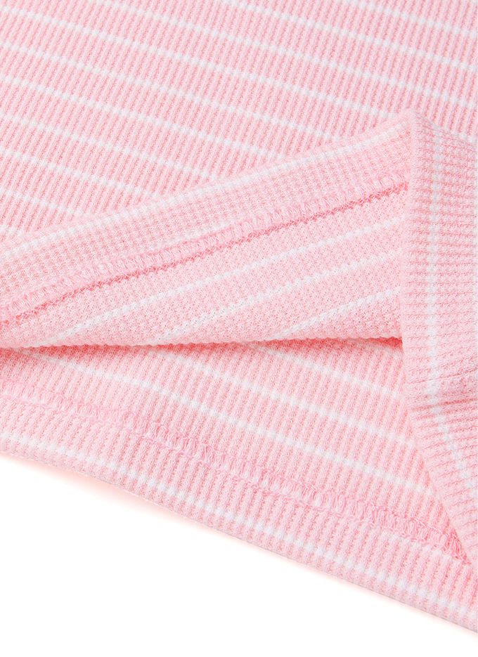 韓國 OZKIZ - 櫻桃點綴條紋長袖上衣-粉X白