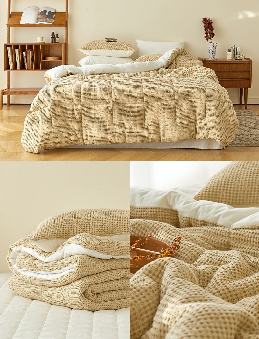 韓國 Maatila - 可水洗天絲莫代爾鬆餅棉被-花生