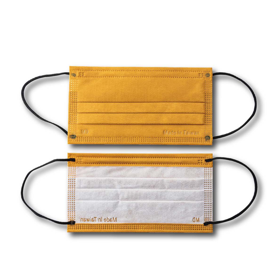 YSH 益勝軒 - 成人醫療級三層平面口罩/雙鋼印/台灣製/滿版-中銘黃 (17.5x9.5cm)-30入/盒(未滅菌)單片包裝