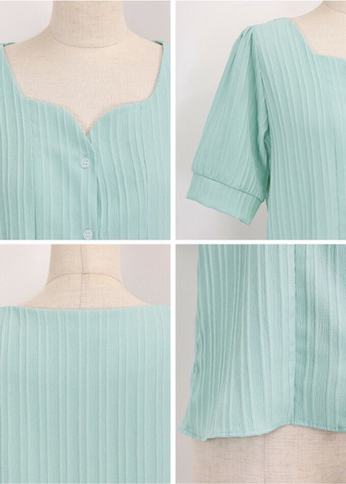 日本 BLUE EAST - 韓國製 心型領細緻泡泡短袖襯衫-白