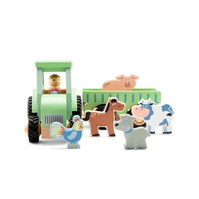 荷蘭 New Classic Toys - 動物牧場木製拖拉車