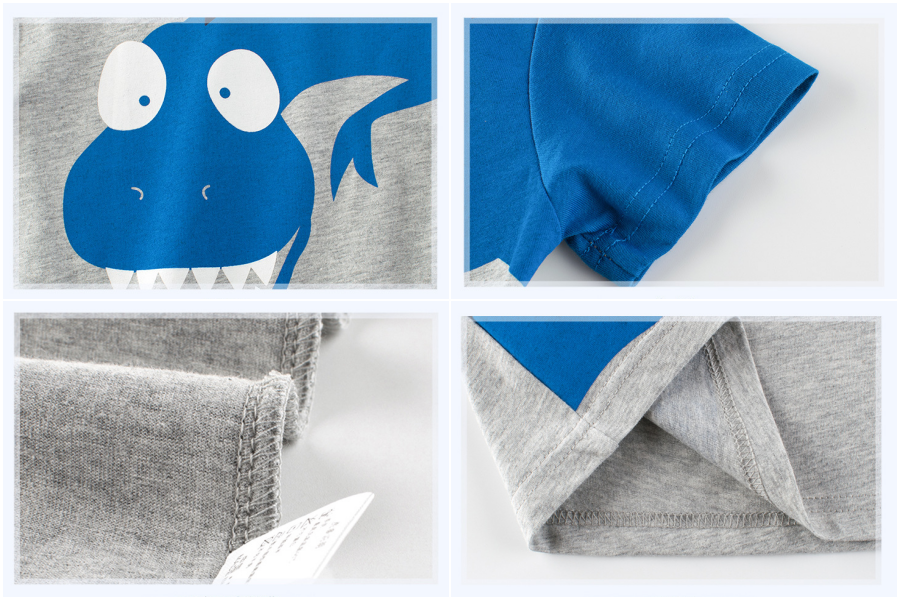 純棉短袖上衣-逗趣恐龍-花灰色