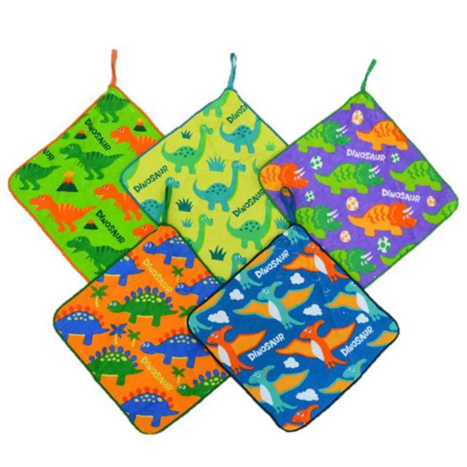 日本千趣會 - 純棉吸水擦手巾/手帕5件組-恐龍們 (25×25cm)