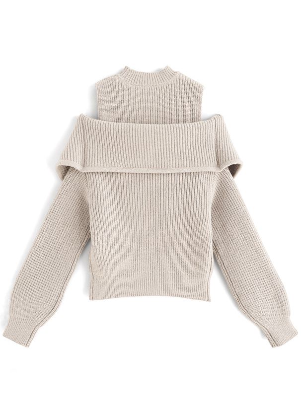 日本 GRL - 露肩羅紋兩件式針織上衣-淺米 (F)