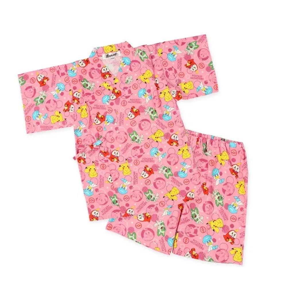 日本西松屋 - 100%棉 親膚好穿二件式甚平-卡通人物寶可夢-粉紅
