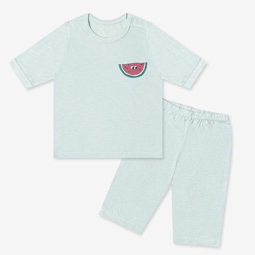 韓製莫代爾親膚7分袖家居服-西瓜-淺綠