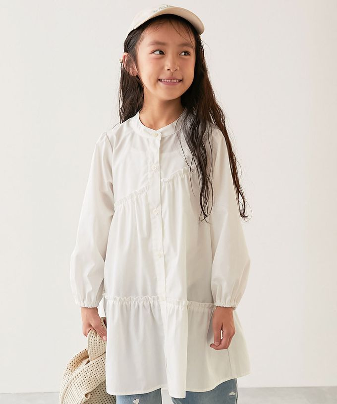 日本 devirock - 甜美荷葉邊襯衫長袖洋裝-白