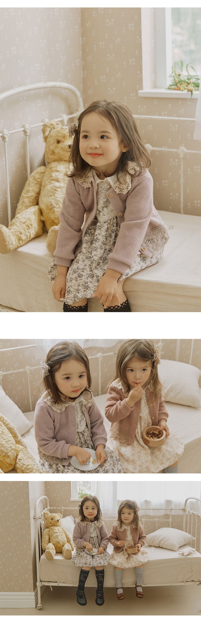 韓國 Puellaflo - 蕾絲翻領鏤空針織鈕扣外套-葡萄紫