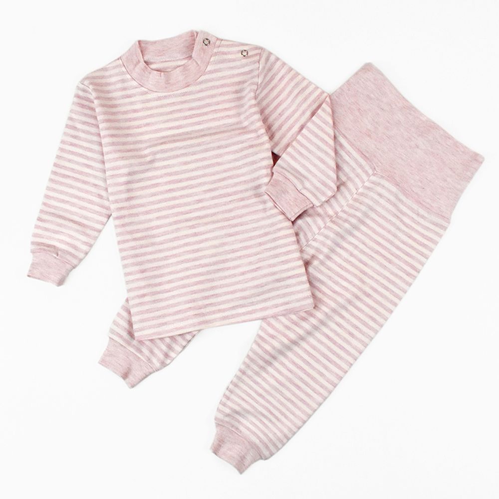 JoyNa - 高腰護肚褲+上衣套裝組-粉色條紋