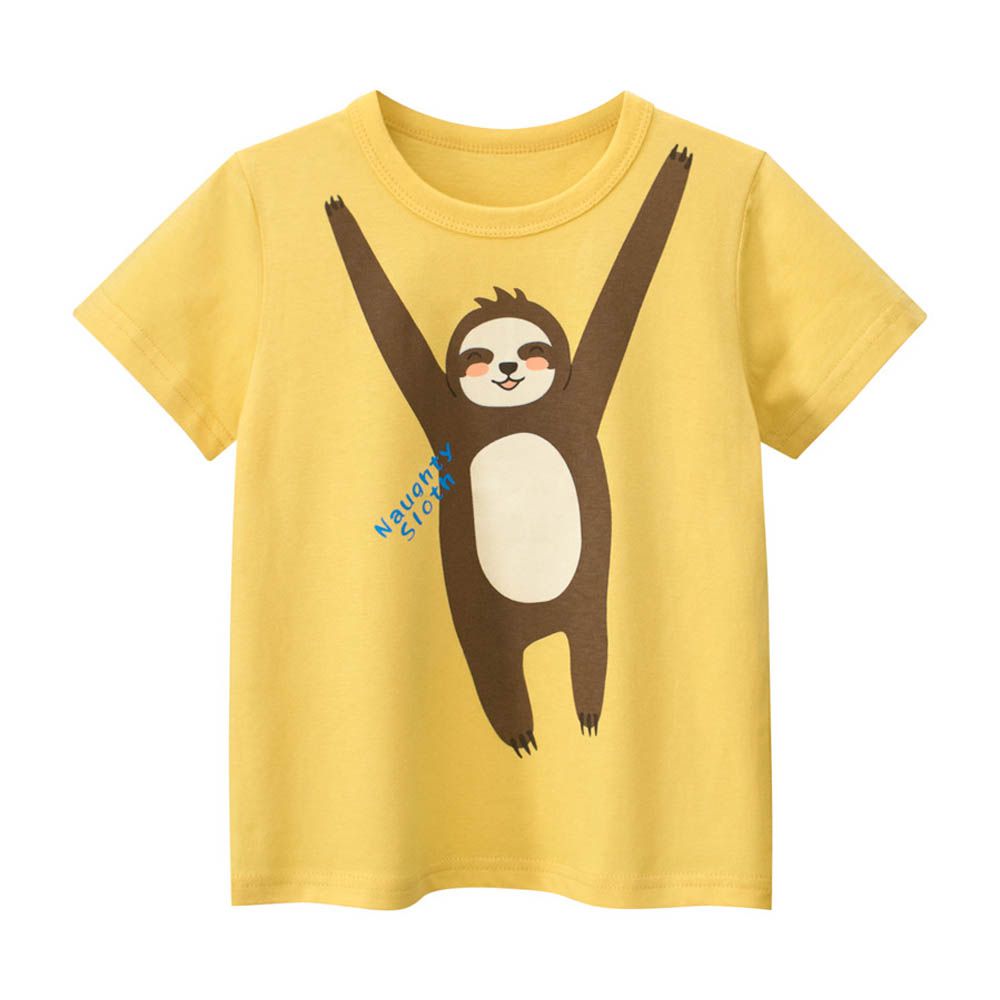 純棉短袖上衣-頑皮樹懶-黃色