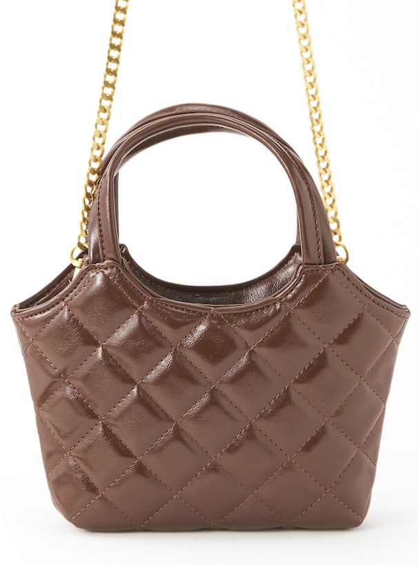 日本 GRL - 2WAY時尚漆皮金屬鏈側背小包-焦糖棕 (F)