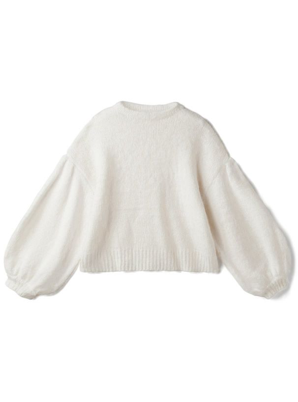 日本 GRL - 圓領短絨氣球袖毛衣-象牙杏 (F)