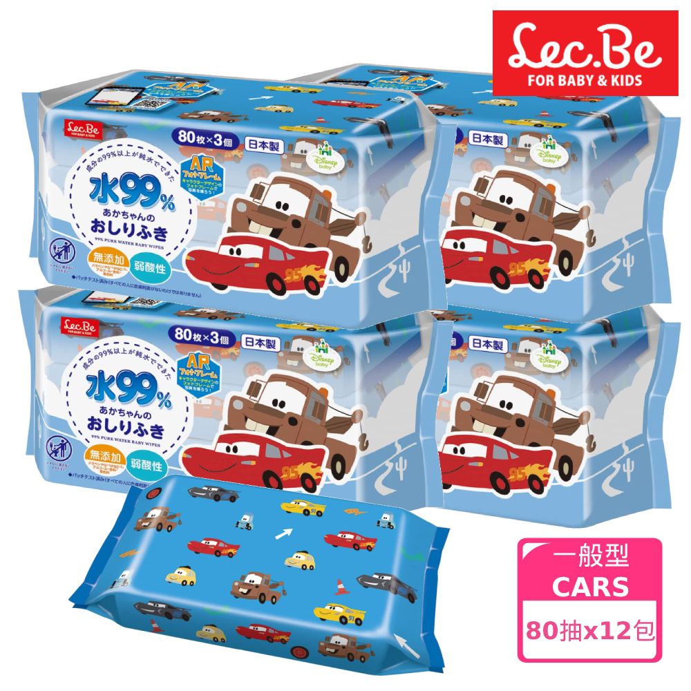 日本 LEC - 迪士尼純水99%濕紙巾-CARS-12包入箱購組-80抽X12包入