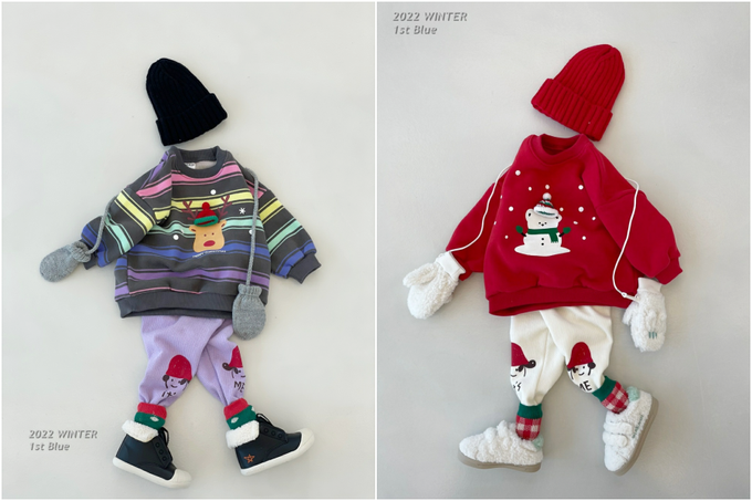 韓國 First Blue - 小熊雪人長袖上衣/聖誕節