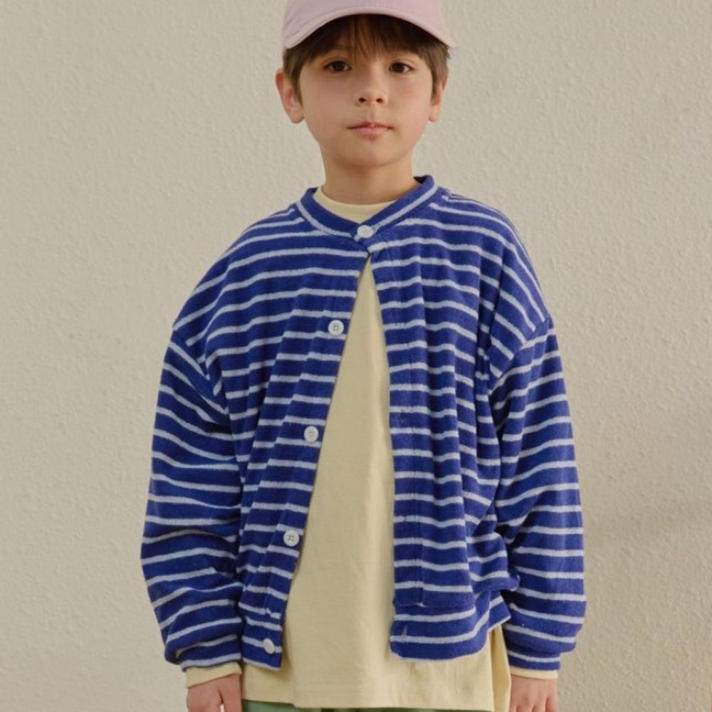 HIKIKI 清新風格條紋無領外套-藍