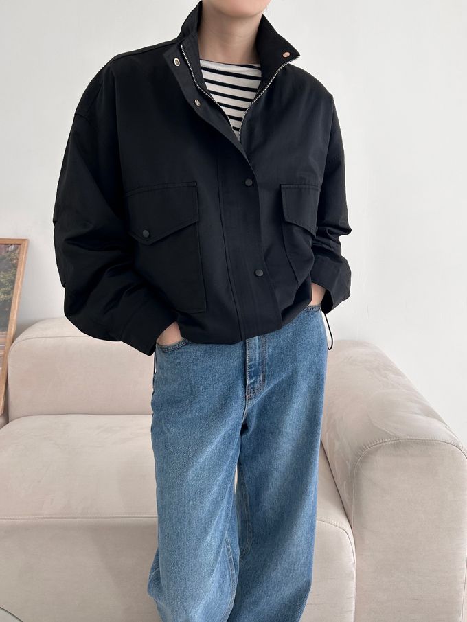 韓國女裝連線 - 秋季必備！短版風衣外套-黑 (FREE)