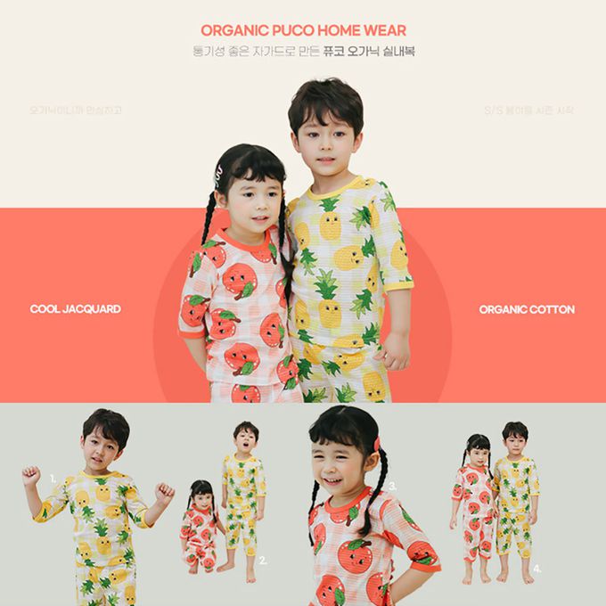 正韓 Puco - 超優質嬰幼兒/兒童七分袖100% 有機純棉家居服/睡衣-蘋果女孩