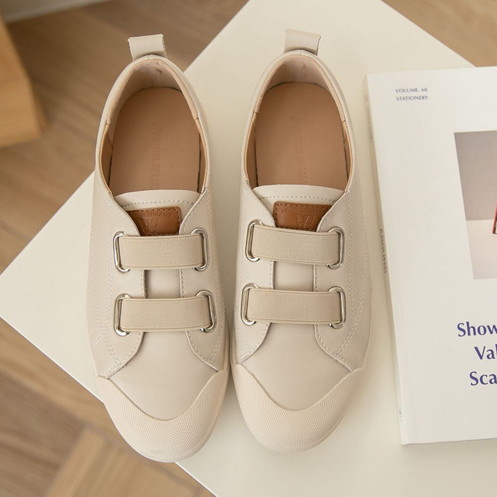 韓國 PINKELEPHANT - 縫線皮革鬆緊帶休閒鞋(2cm)-象牙白