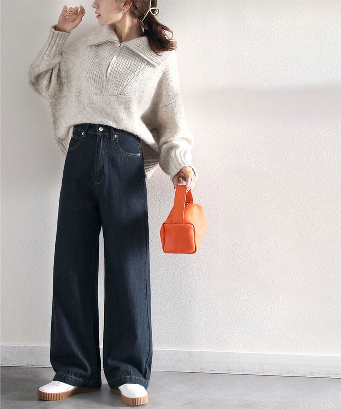 日本 Classical Elf - 熱銷必收！純棉厚磅顯瘦美腳寬褲-丹寧藍