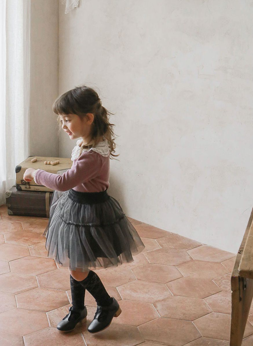 韓國 Puellaflo - 軟紗鬆緊帶紗裙-黑