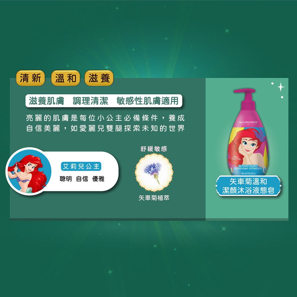 義大利 自然之綠 NATURAVERDE - 小美人魚矢車菊潔顏沐浴液態皂(4y+)-300ml