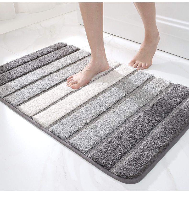快速吸水植絨浴室腳踏墊-簡約條紋-灰色