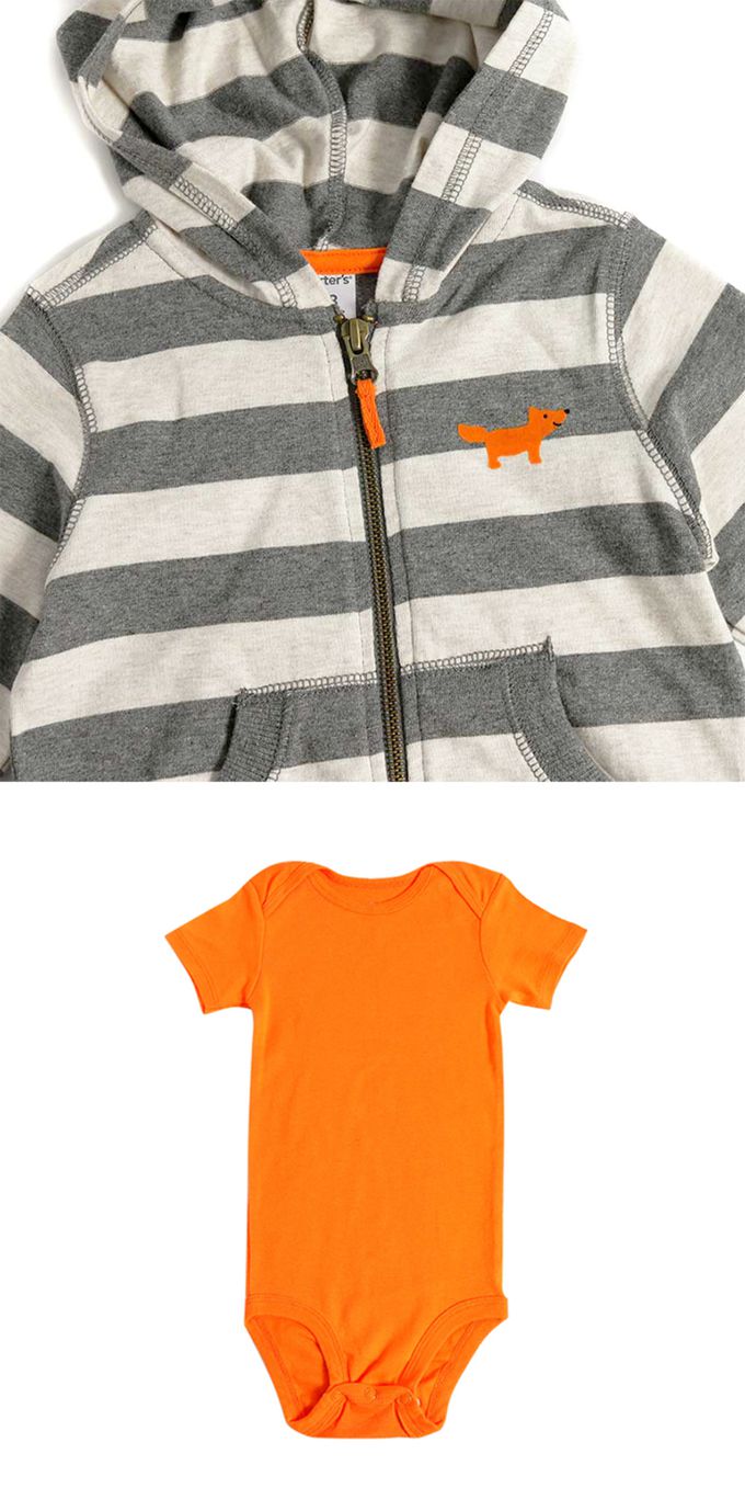 美國 Carter's - 小狐狸橫條紋連帽外套+短袖包屁衣+長褲3件組