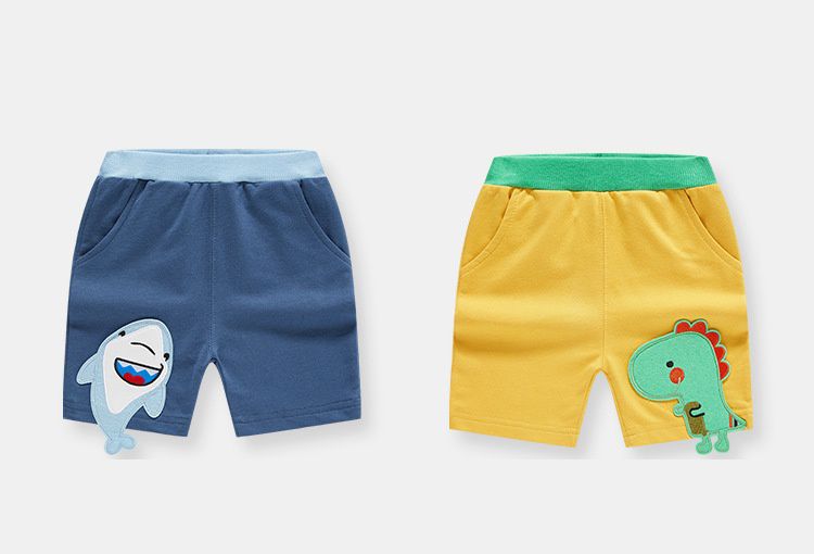 純棉運動短褲-立體恐龍-黃色