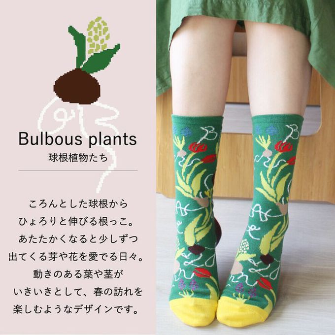 日本女裝代購 - 日本製 唯美花卉風長襪-球根植物-淺灰 (23-25cm)