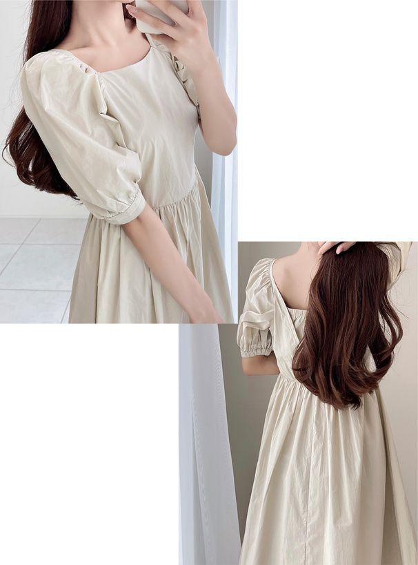 日本 GRL - 休閒百搭方領泡泡袖洋裝-黑