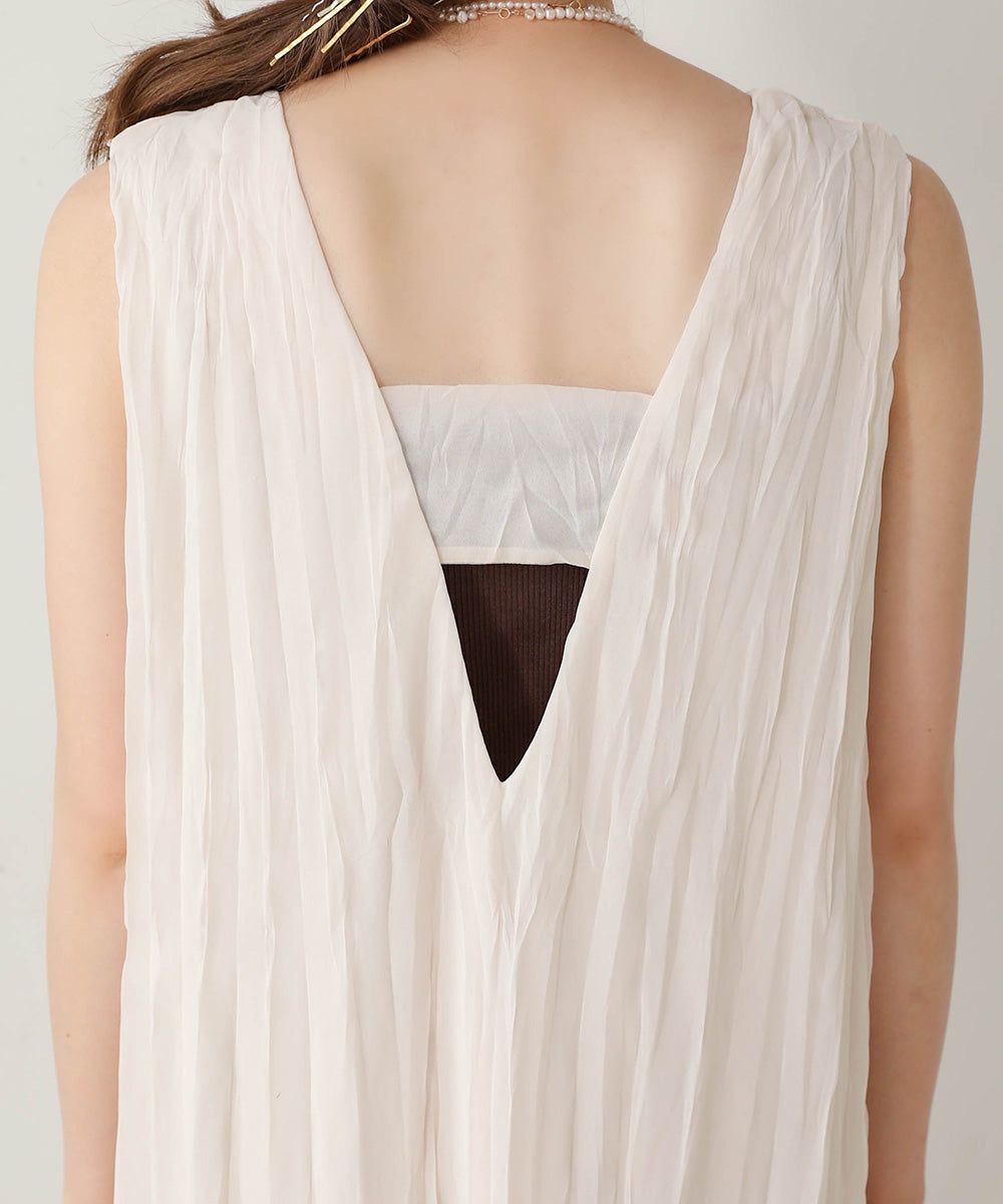 日本 Bab - V領浪漫飄逸無袖洋裝-米杏