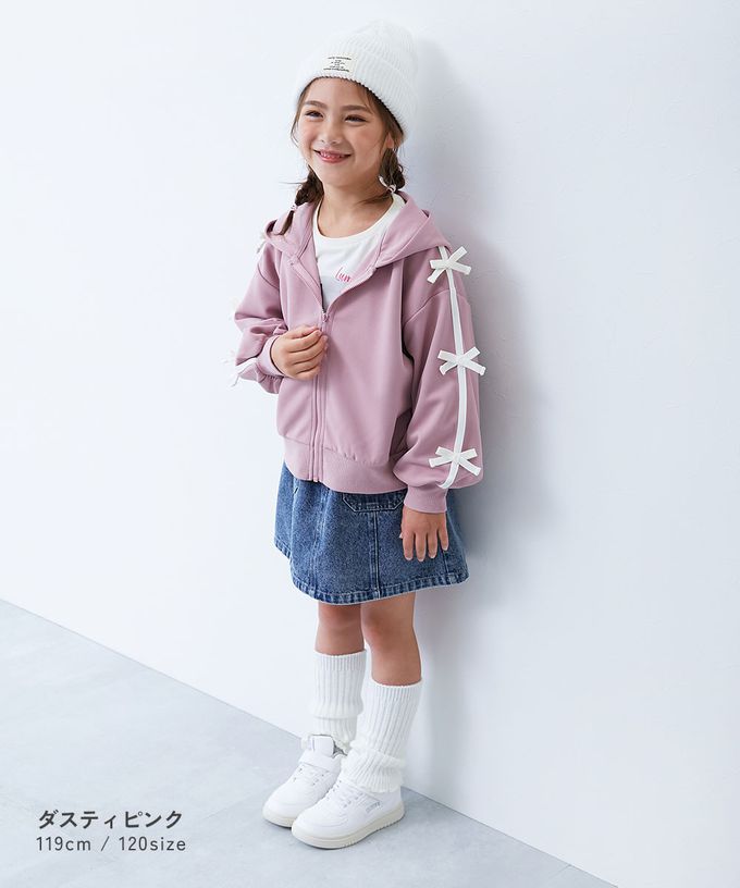 日本 devirock - 甜美蝴蝶結落肩連帽外套-白杏