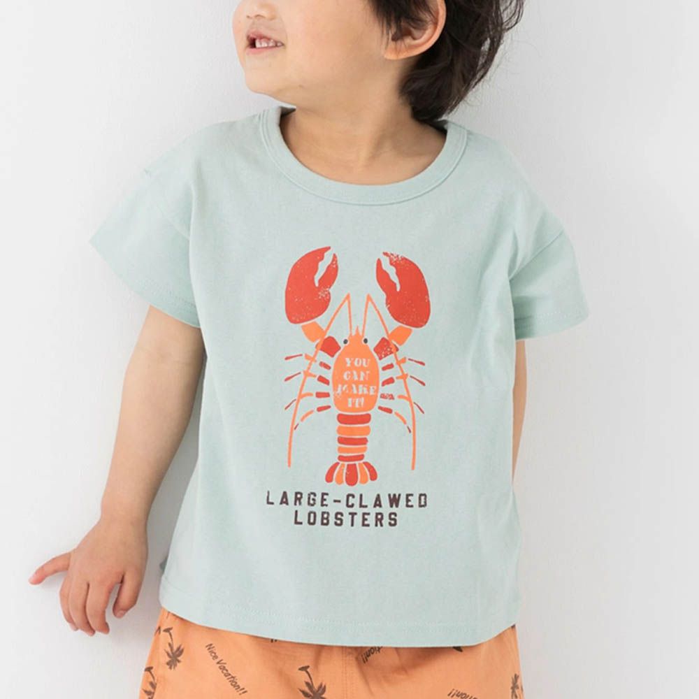 100%棉 定番印花短袖上衣-龍蝦-薄荷綠