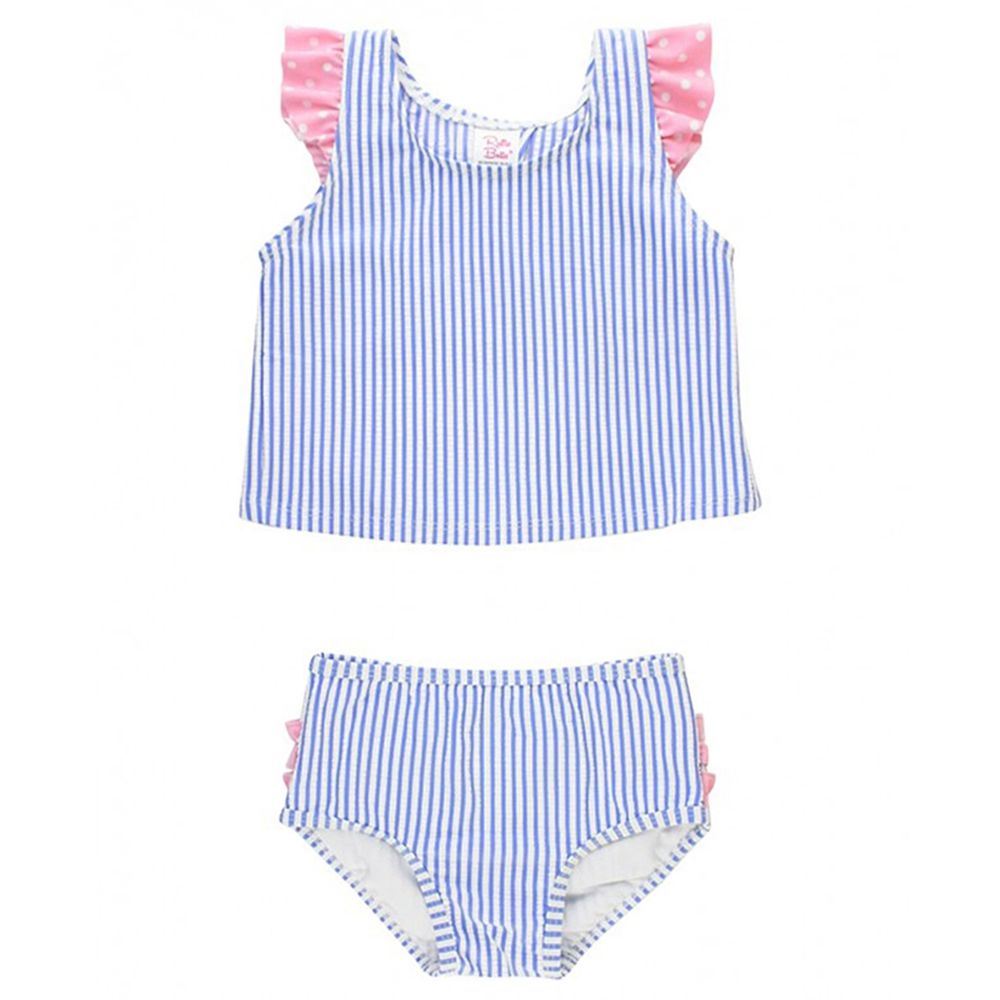 美國 RuffleButts - 小女童UPF 50+防曬兩件式無袖泳裝-粉紫甜心