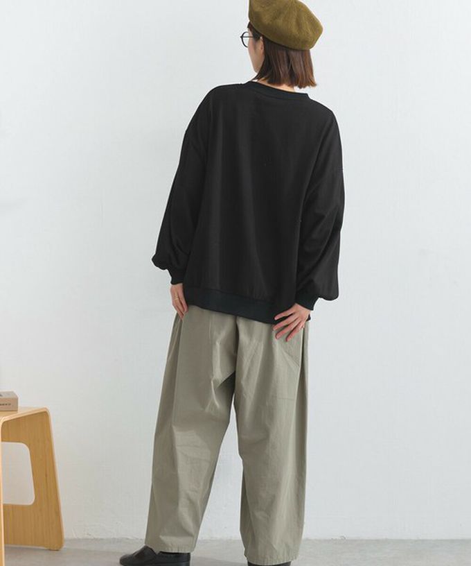 日本 Lupilien - 線條貓咪印花裏毛長袖上衣-黑