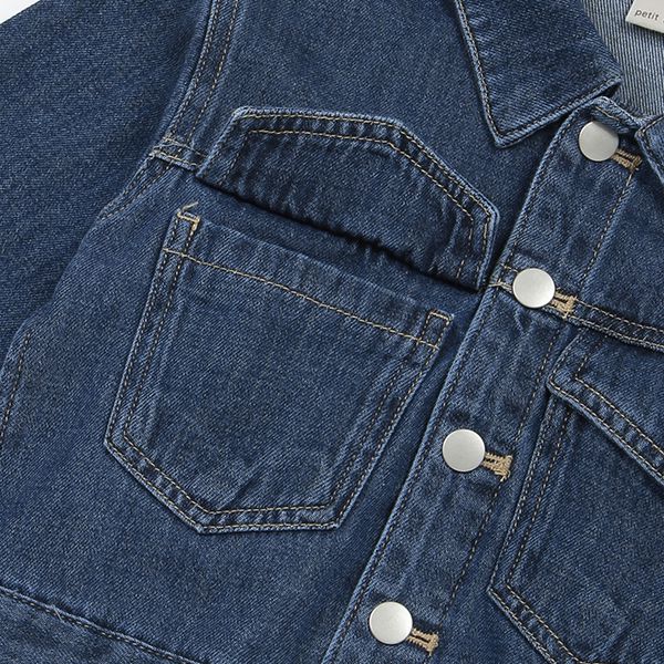 日本 petit main - 聯名款 經典印花廓形牛仔夾克-卡通人物米奇米妮-丹寧藍