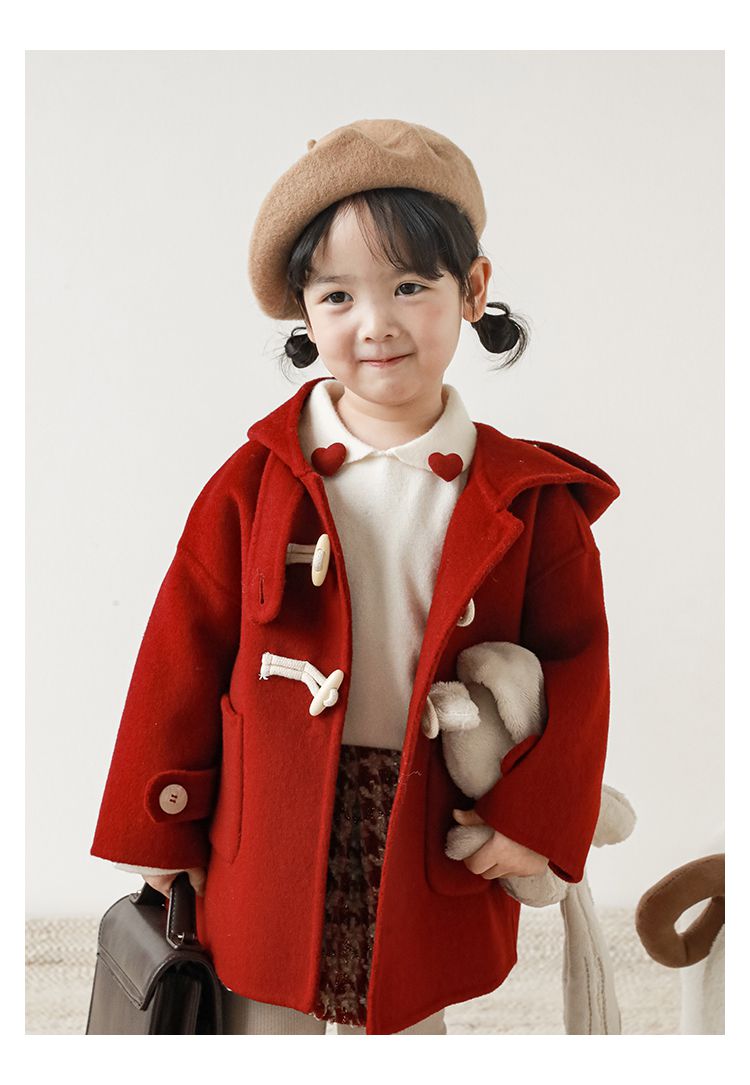 TONGMO - 加厚復古牛角釦連帽外套-駝色